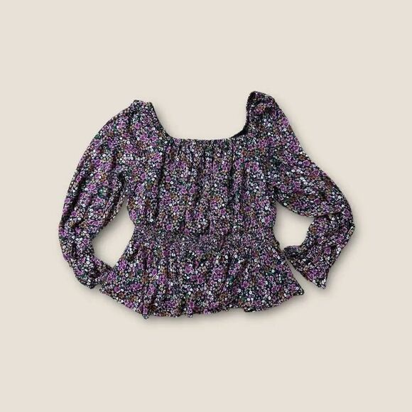 Torrid Beautiful Black Purple Floral Print Smocked Chiffon Top - 4x - Picture 3 of 6
